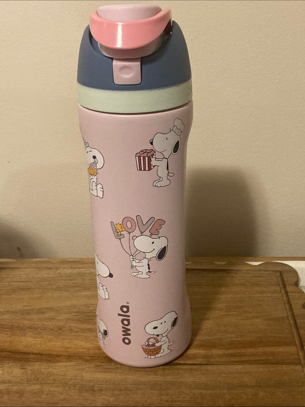 Owala Pink Snoopy Stainless Water Bottle with Flip Lid